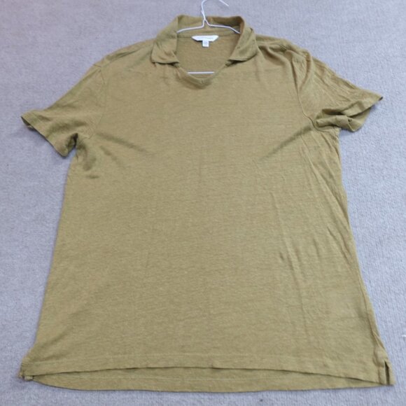 Club Monaco Polo Shirt Small Yellow Mustard V-Neck 100% Linen - Picture 1 of 6